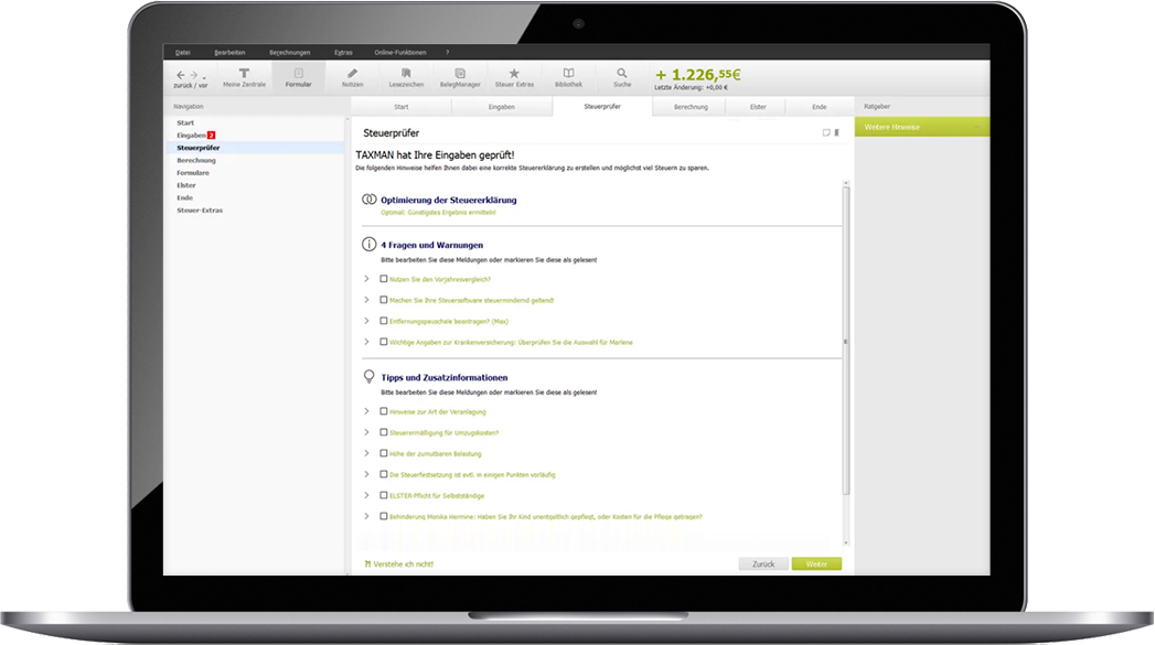 Vorschau der Ausgabe der automatischen Prüfung